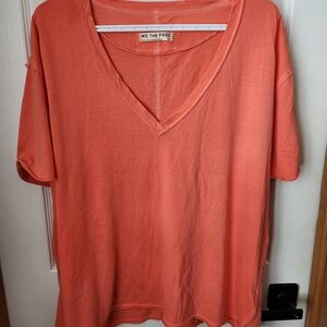We The Free Coral V-Neck Boxy Tee